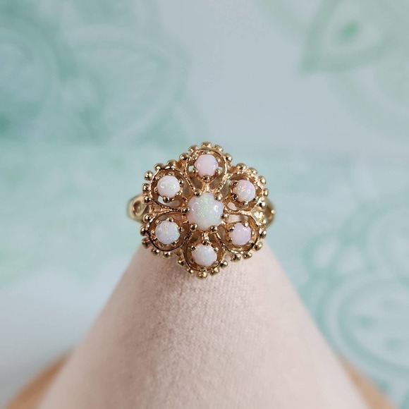 Jewelry - ESTATE 10k Flower Cluster Style Opal Ring